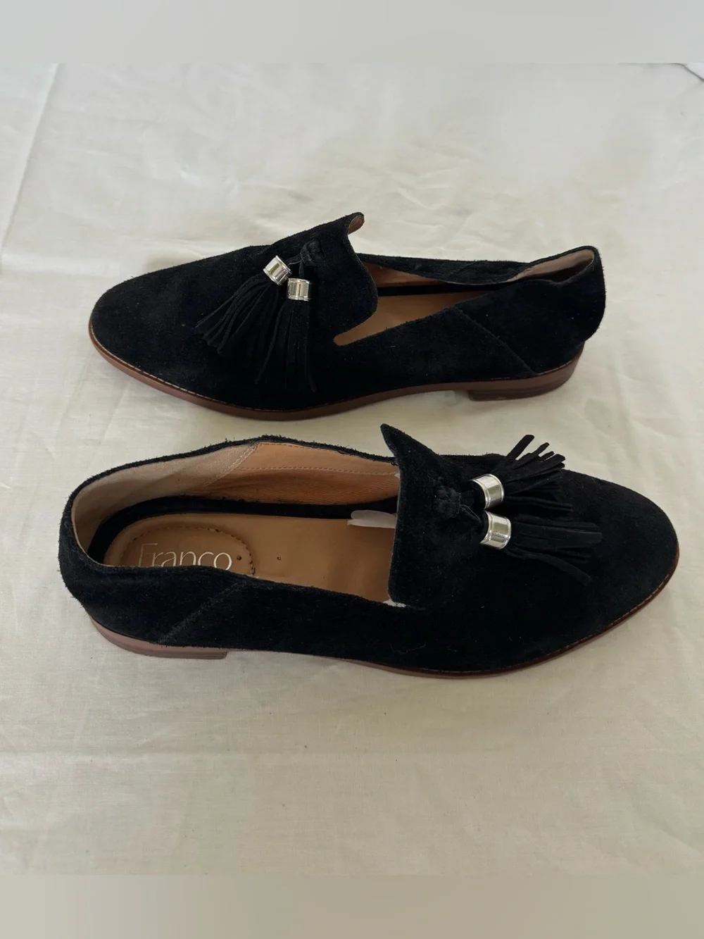 Franco Sarto Black Suede Tassel Loafers 8.5M